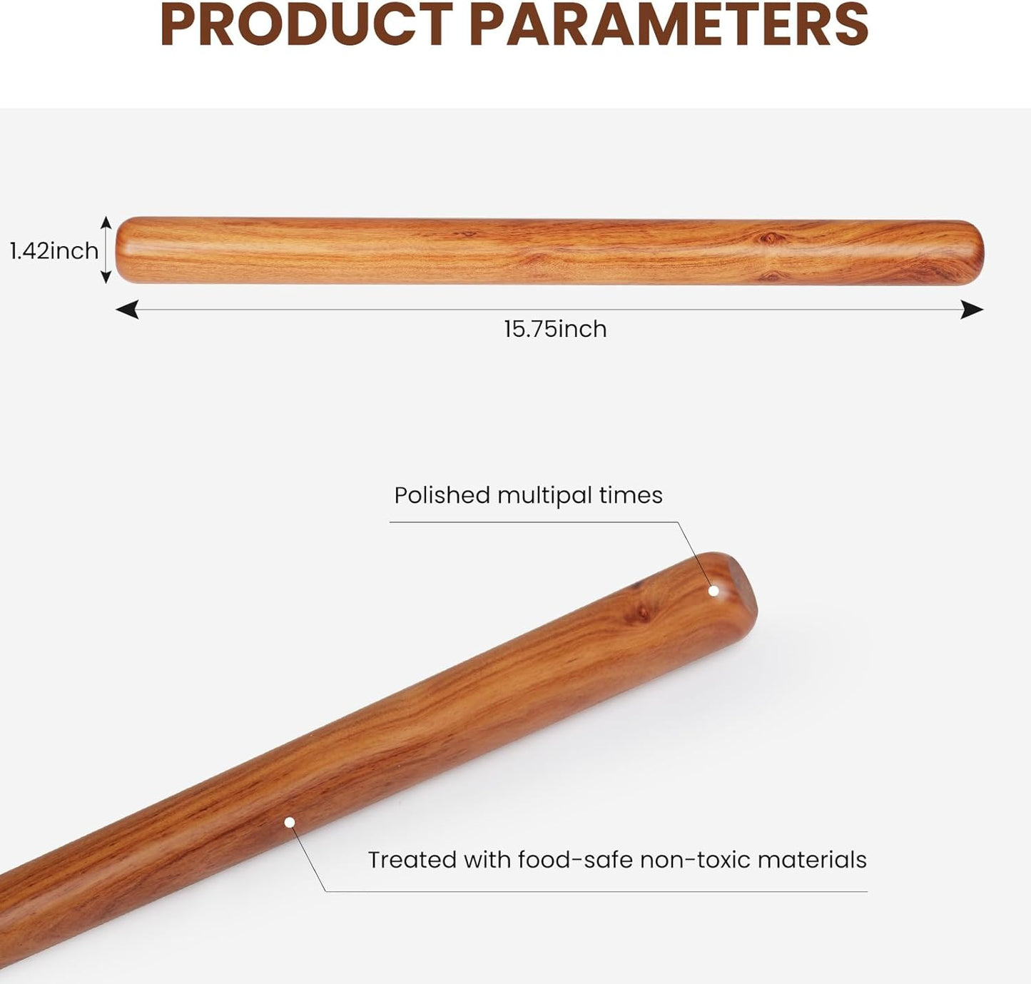 Natural High-Density Solid Bubinga Wood French Rolling Pin | 50% Heavier than Sapele pins | Less Effort | Perfect for Pies, Pastry & Cookies | Protective Fabric Sleeve - Ideal Baking Gift.
