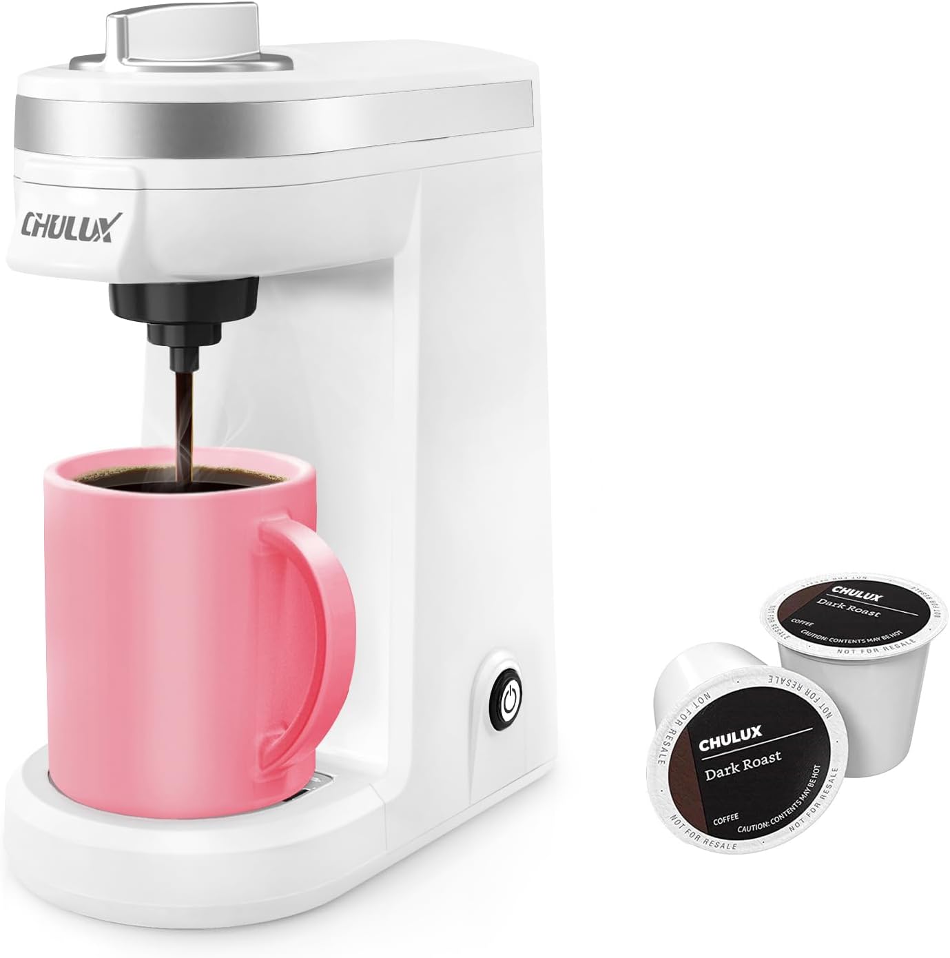 CHULUX Mini Coffee Maker for K Capsule, Single Serve Coffee Maker for One Cup Americano, Lightweight Pod Coffee Machine, Pearl White