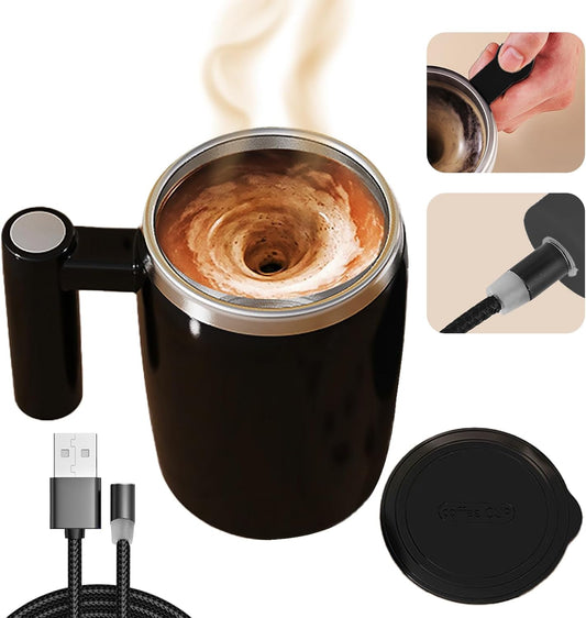 Rechargeable Magnetic Self Stirring Coffee Mug,14oz Stainless Steel Self Stirring Mug,USB Magnetic Charging Self Stirring Cup for Coffee,Tea,Milk,Cocoa–Ideal for Office, Kitchen, Travel, and Gifts