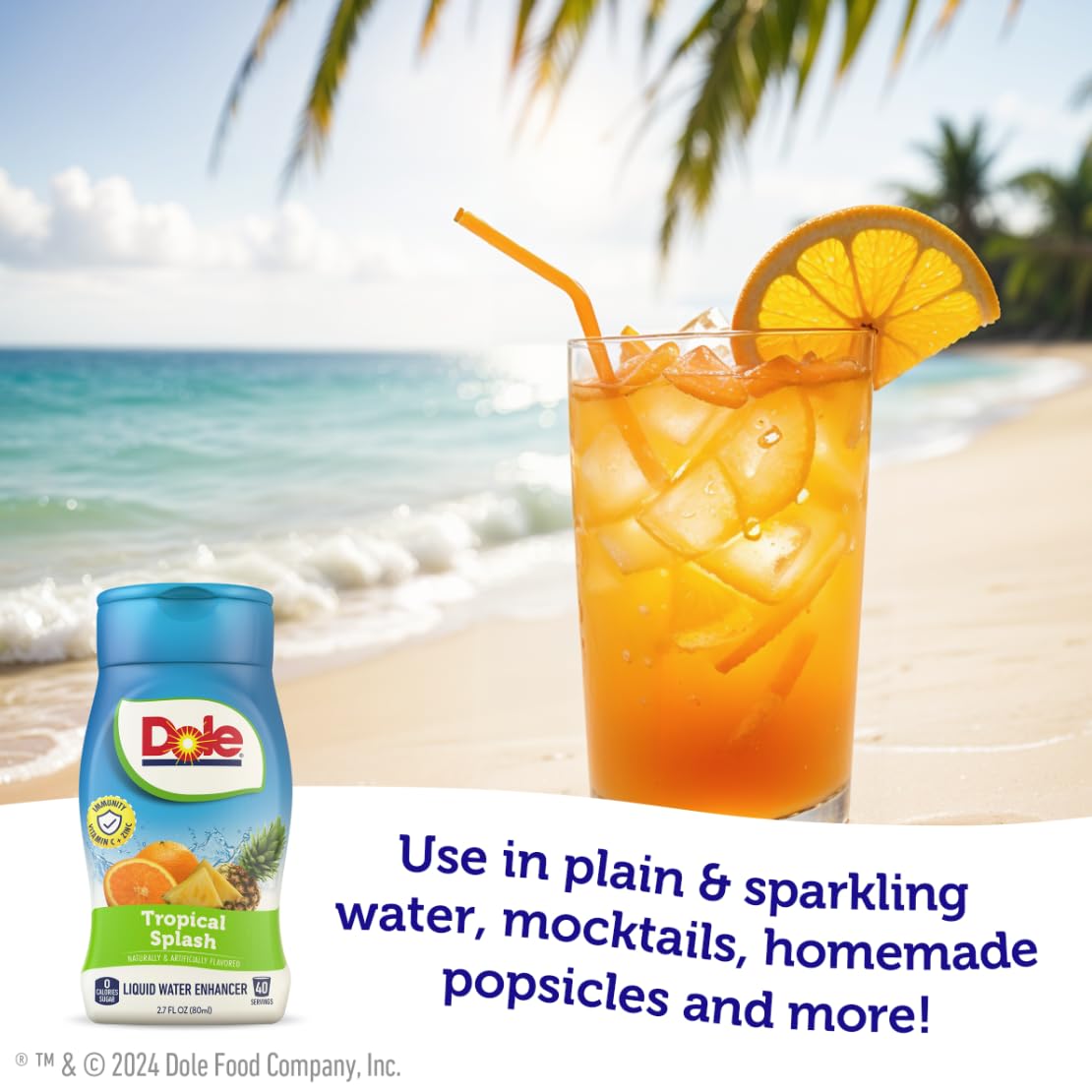 Dole Tropical Splash Liquid Water Enhancer - Sugar Free & Delicious, Makes 160 Flavored Water Beverages - Pack of 4