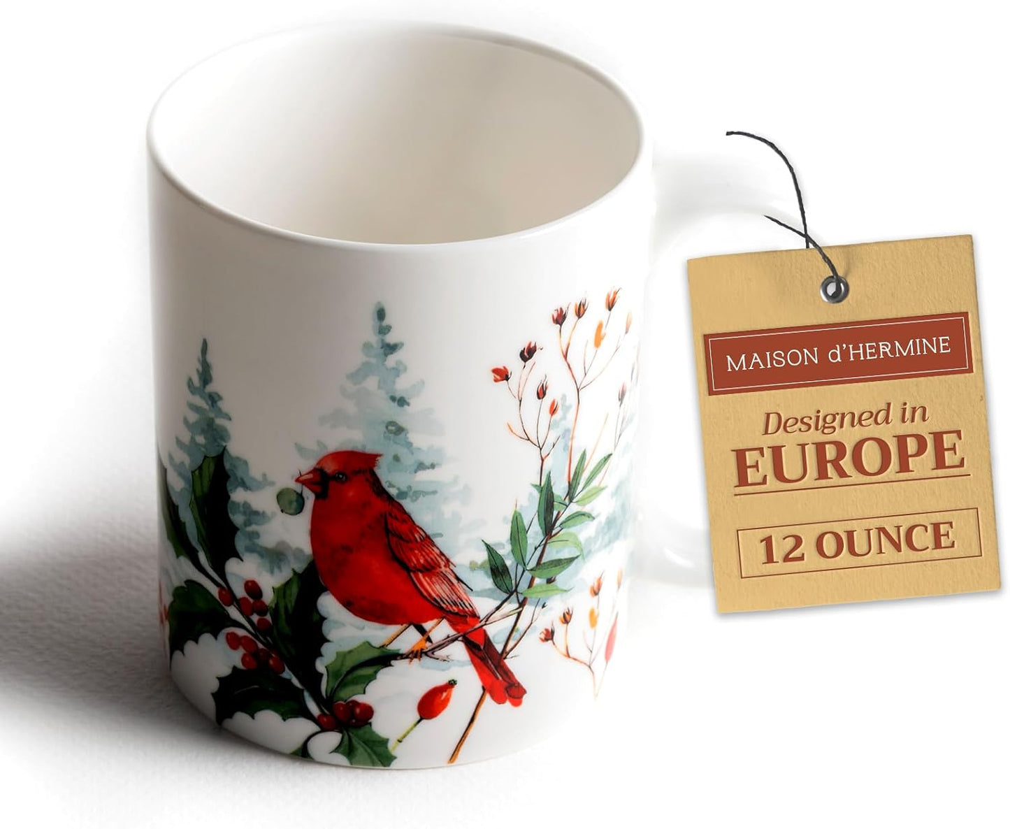 Maison d' Hermine Coffee Mug with Handles Fine Bone China Mugs Pack of One Tea Cups for Hot Beverages Cappuccino Latte Home Restaurant Office Perfect for Gift (Morzine - Morzine, 12 Ounce)