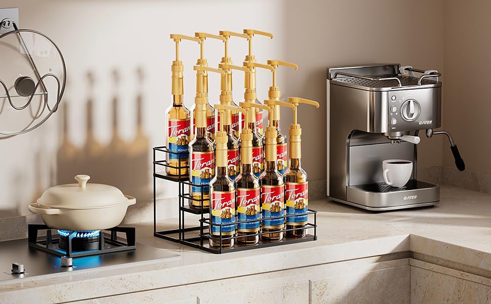 12 Bottle Capacity Coffee Syrup Organizer 3 Tier Coffee Syrup Stand Shelf for Coffee Bar Kitchen Small Wine Rack for Bar Family Storage for Syrup Wine Dressing