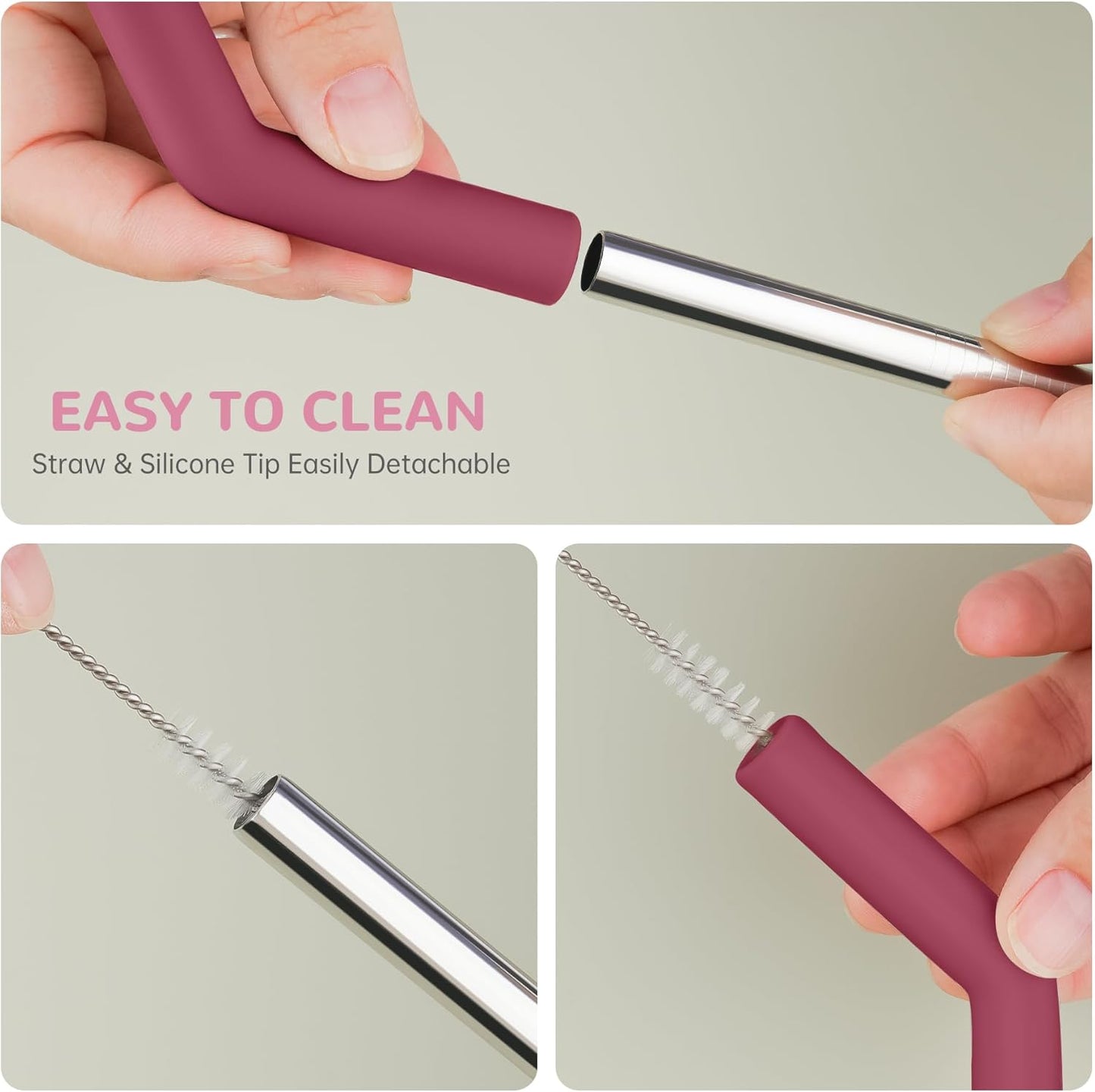 Tomorotec 6PCS Stainless Steel Straws with Silicone Tips for Stanley Tumbler 40oz, 13-Inch Reusable Straw Set with Colorful Extenders & 2 Brushes, Compatible with Wide Mouth Cups (Pink Series)