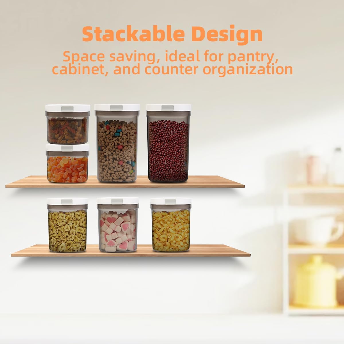 3 Piece Airtight Kitchen Storage Canisters Set, Coffee and Dry Food Storage Containers, BPA-Free, Stackable, Easy-Clean, Perfect for Coffee, Flour, Sugar, Includes Scoop