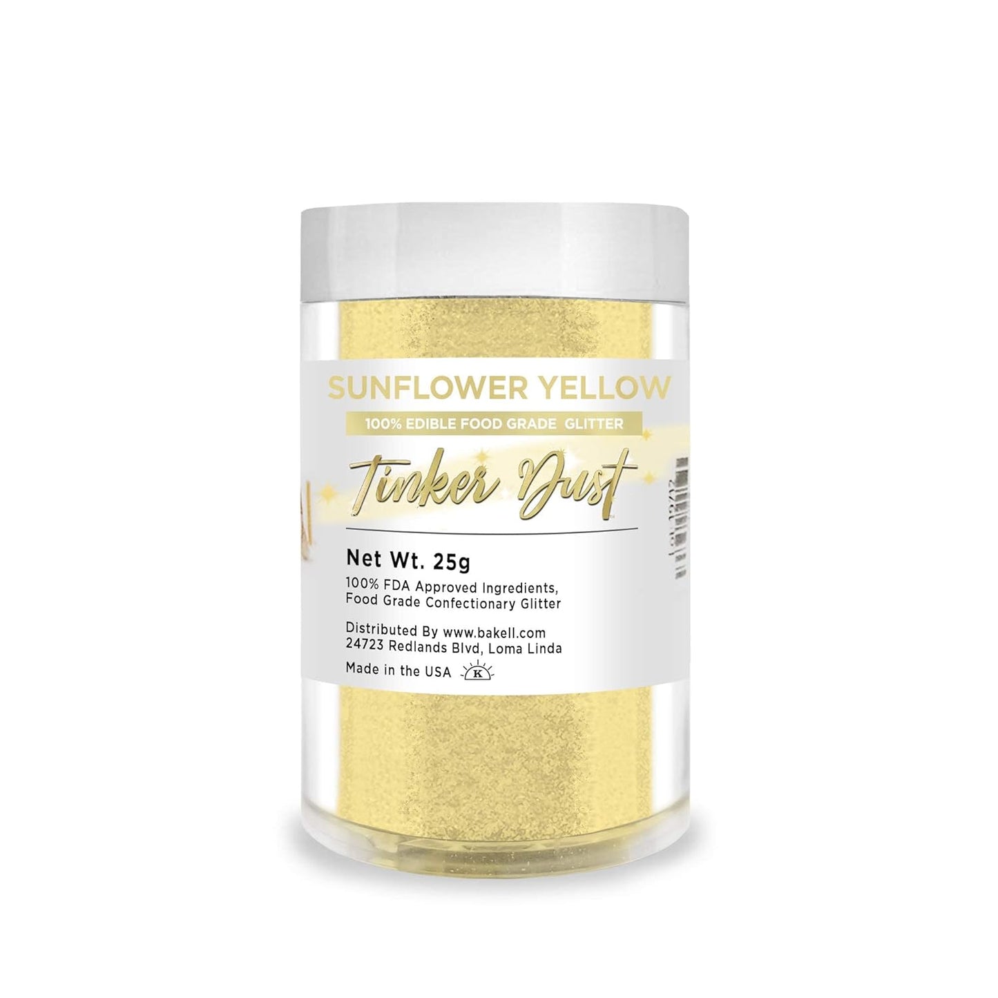Bakell - Tinker Dust Sunflower Yellow Edible Glitter (25g 1x Jar) for Cakes, Cupcakes, Cake Pops and Beverages
