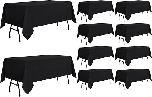 sancua 10 Pack Black Tablecloth 60 x 84 Inch, Rectangle Table Cloth for 4ft Tables - Stain and Wrinkle Resistant Washable Polyester Table Cover for Dining Wedding Banquet Party Buffet Restaurant