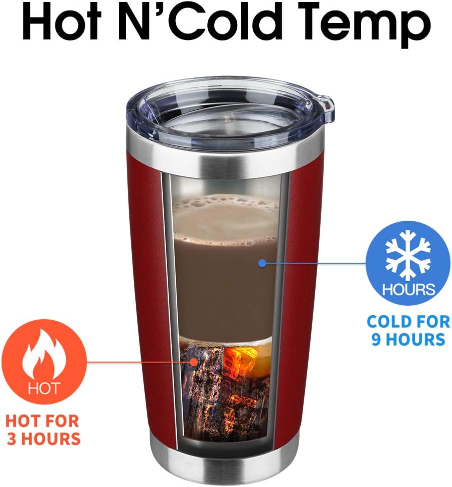20oz Tumbler Bulk Stainless Steel Vacuum Insulated Tumblers with Lid Double Wall Travel Mug, Durable Powder Coated Coffee Cup, Suitable for Ice Drinks and Hot Beverage (Red 1pack)