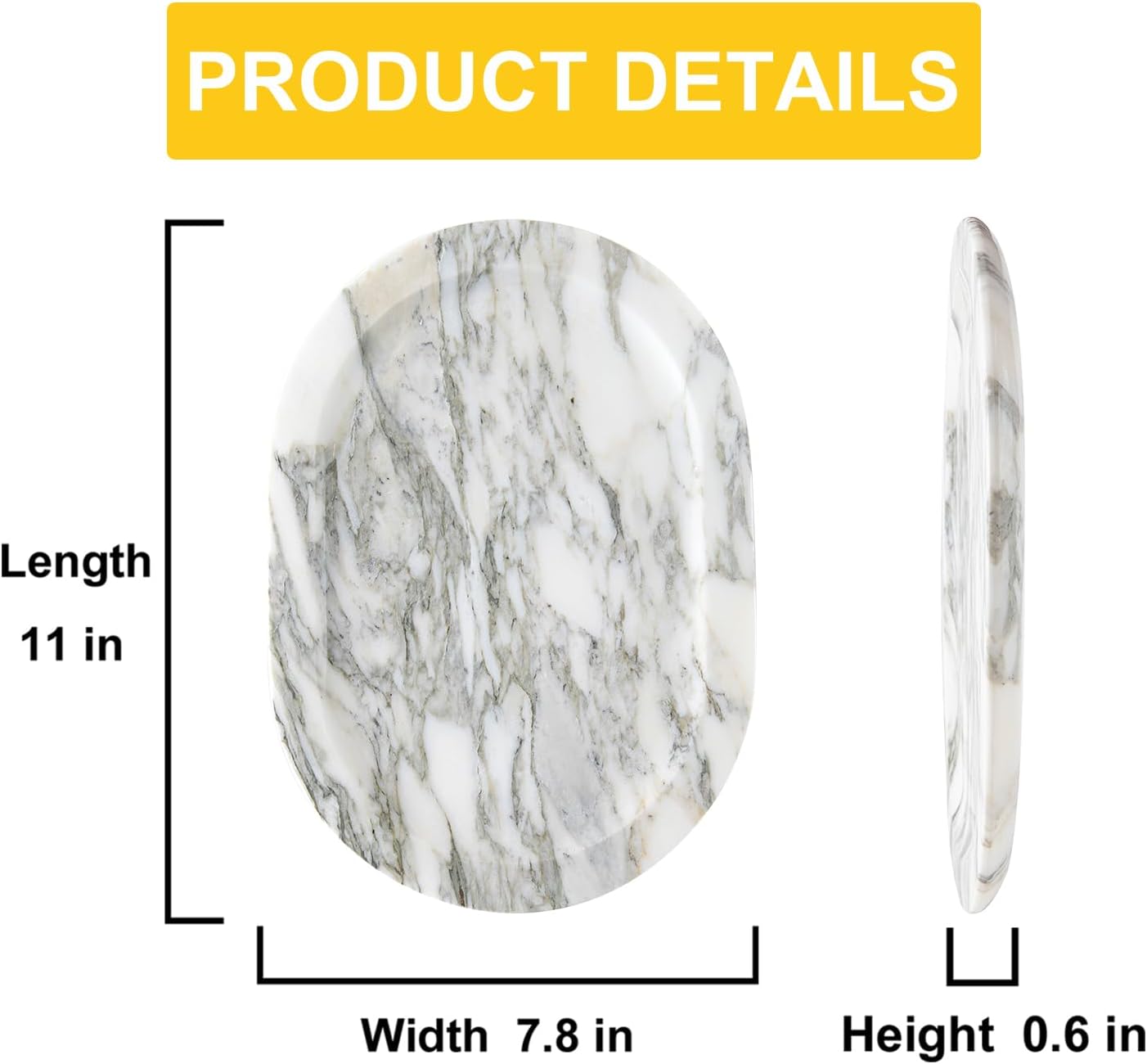 Natural Marble Decorative Tray Bathroom Counter Perfume Organizer Vanity Tray for Home Decor, Jewelry Candle, Coffee Table, Soap Holder Dresser Countertop Accessories 8"x11" Carrara
