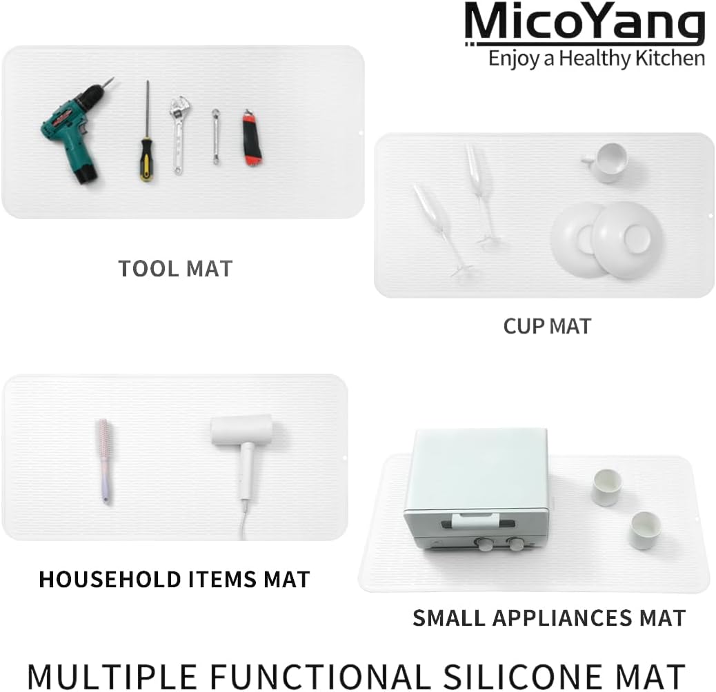 Silicone Dish Drying Mat for Multiple Usage,Easy clean,Eco-friendly,Heat-resistant Silicone Mat for Kitchen Counter or Sink,Refrigerator or Drawer Liner White 5XL 36inches x 18inches