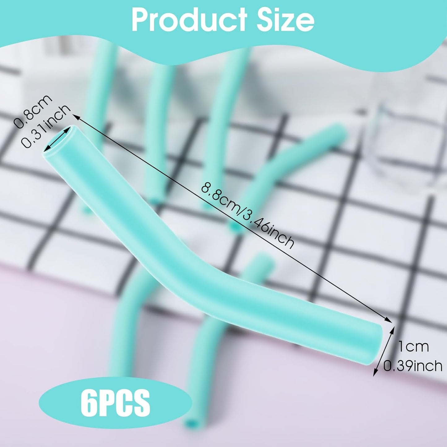 6Pcs Silicone Straw Tips, 8mm Drinking Bendy Straw Topper Detachable Reusable Topper for Stainless Steel Glass Metal Straws, Travel Soft Wear-Resistant Elastic