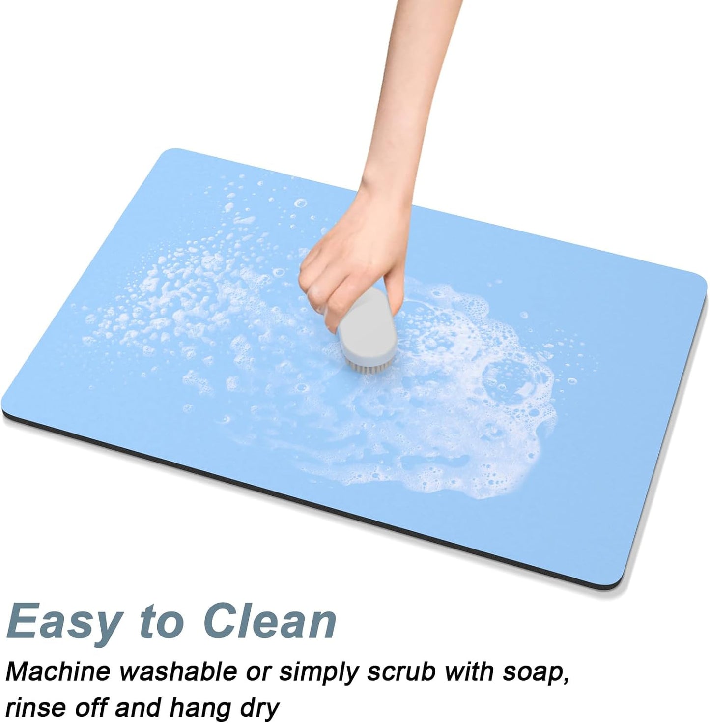 Rnivvi Coffee Mat, 12" x 19" Coffee Bar Mats for Espresso Machine Station Accessories and Organizer, Hide Stain Rubber Backed Absorbent Dish Drying Pad for Kitchen Counter, Cute Bar Decor Pad, Blue