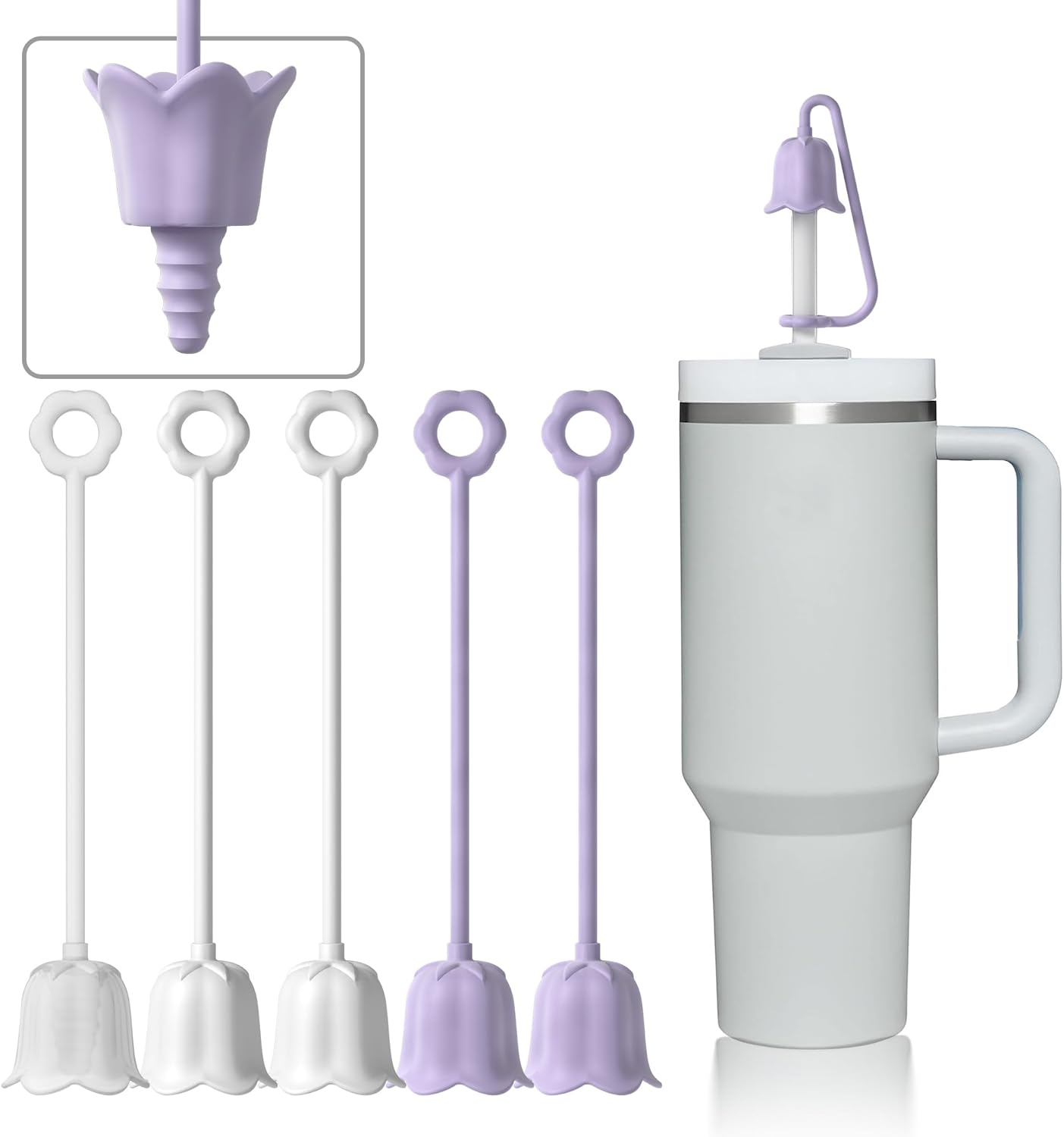 5Pcs Silicone Straw Covers for Stanley Yeti Tumbler Cup, Reusable Drinking Straw Cap Easy to Clean, Dust-Proof Flower Straw Topper Compatible for 6-10m/0.23-0.4inch Straws (Multi color A)