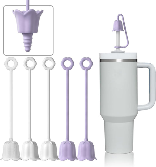 5Pcs Silicone Straw Covers for Stanley Yeti Tumbler Cup, Reusable Drinking Straw Cap Easy to Clean, Dust-Proof Flower Straw Topper Compatible for 6-10m/0.23-0.4inch Straws (Multi color A)