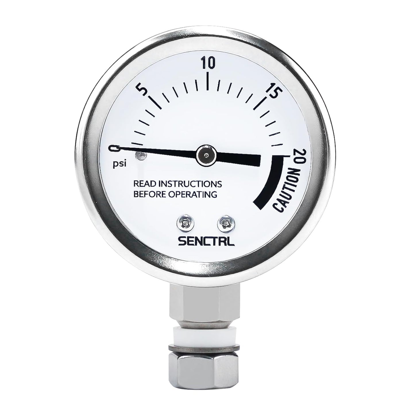 SENCTRL 20 Psi Pressure Cooker Gauge Replacement Part, 2" Dial Size, Stainless Steel Case, 3/8" UNC Male Lower Mount, Waterproof, with Gasket, Metal Washer and Nut, for Steam Canner, Pressure Cooker