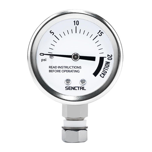 SENCTRL 20 Psi Pressure Cooker Gauge Replacement Part, 2" Dial Size, Stainless Steel Case, 3/8" UNC Male Lower Mount, Waterproof, with Gasket, Metal Washer and Nut, for Steam Canner, Pressure Cooker