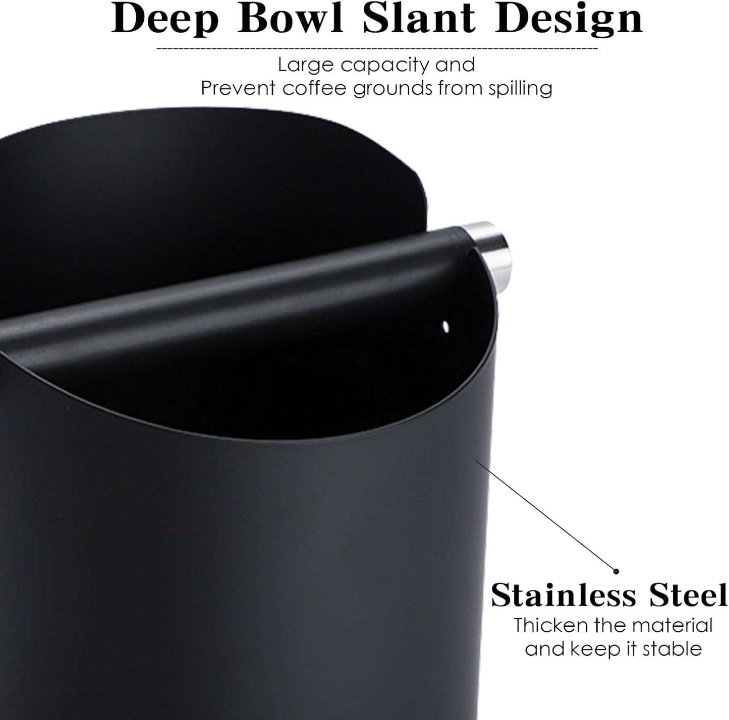 Italian Espresso Knock Box, Stainless Steel, with Detachable Tapping Rod and Anti Slip Rubber Base (Black, 800ml)