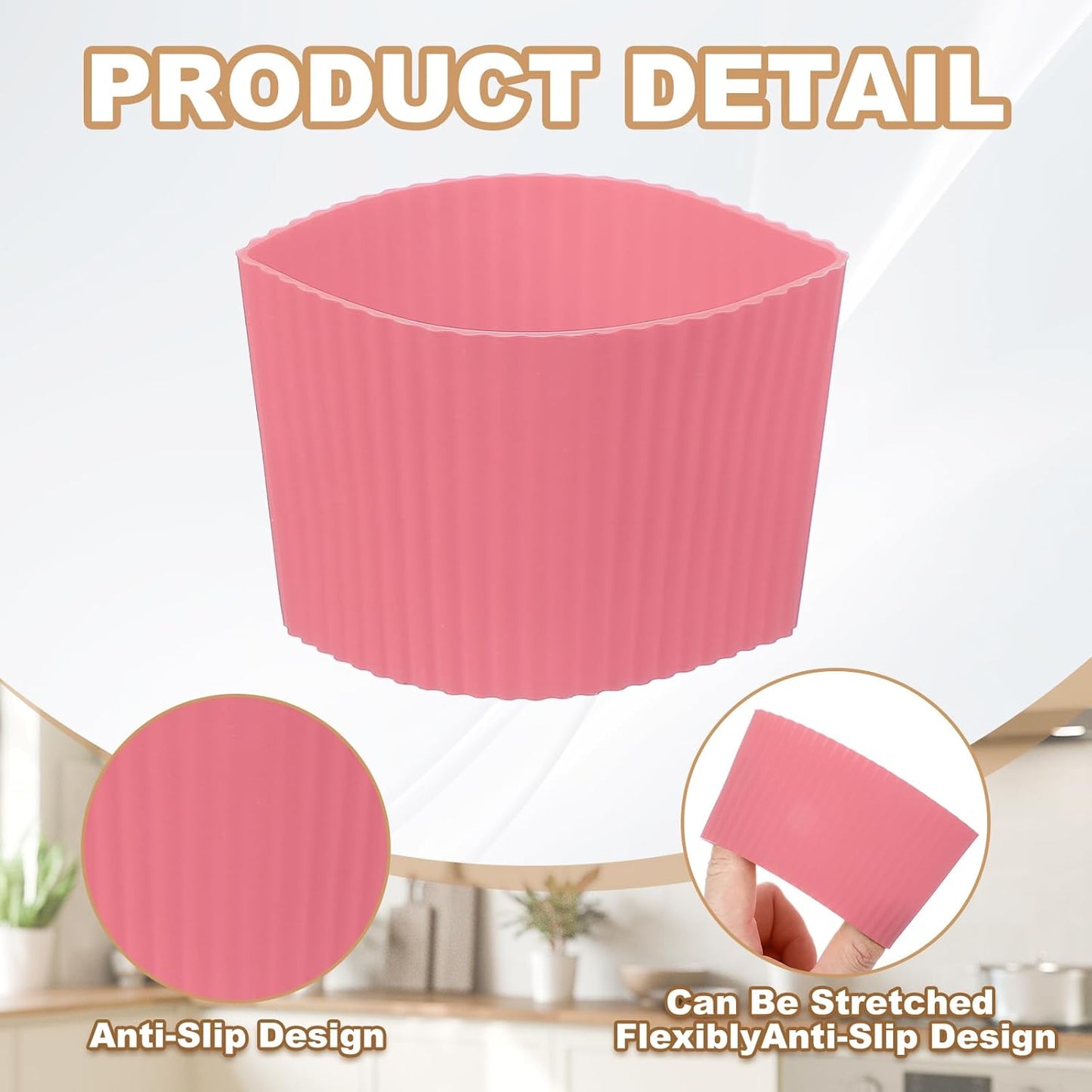 uxcell 6Pack Coffee Cup Sleeves, Reusable Silicone Heat Resistant Cup Protective Sleeve Nonslip Mug Protector Cover for Home Travel Coffee Mug Glasses Water Bottle Boots, Dark Pink