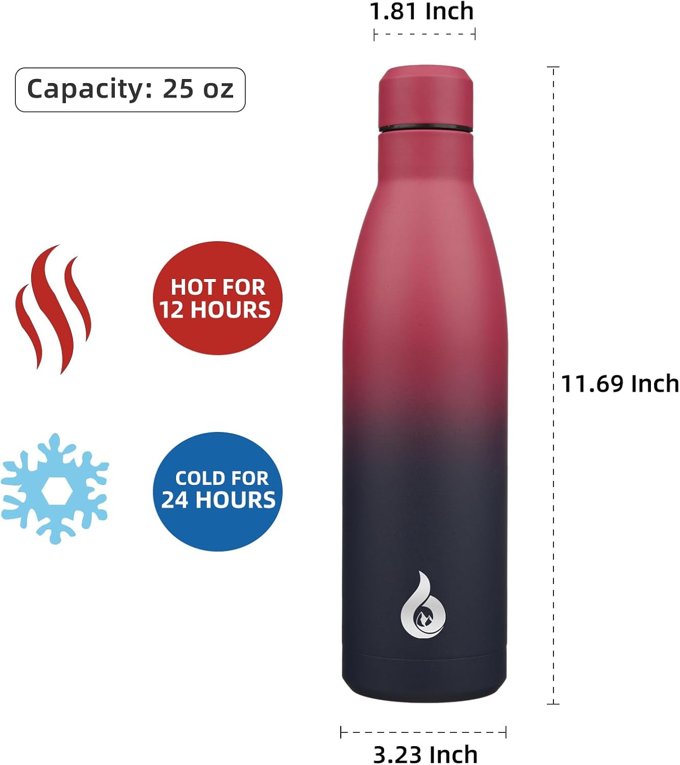 BJPKPK 25oz Insulated Stainless Steel Water Bottles Reusable Metal Travel Sports Water Bottle Keep Cold and Hot,Charming Black Red