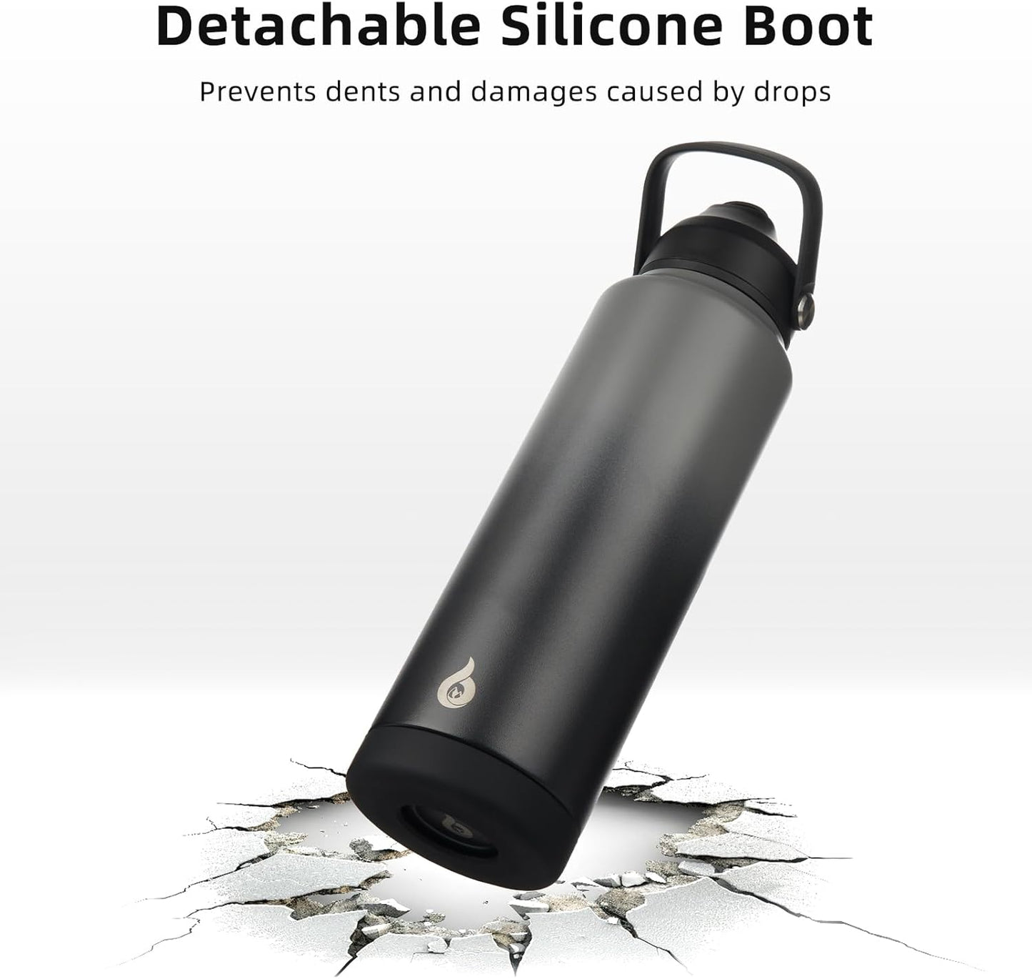 BJPKPK Water Bottle with Straw Lid, 24oz Vacuum Insulated Water Bottles, Metal Stainless Steel Thermos for Sports, Travel, BPA Free Leak Proof Thermos, Cups, Flasks, Tumblers,Black Grey