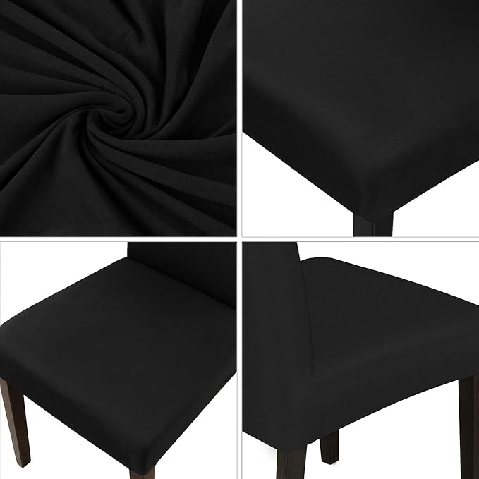 JQinHome Dining Chair Covers Dining Room Chair Slipcovers, High Stretch Removable Washable Parsons Chair Slipcover for Home Party Hotel Wedding Ceremony (Black)