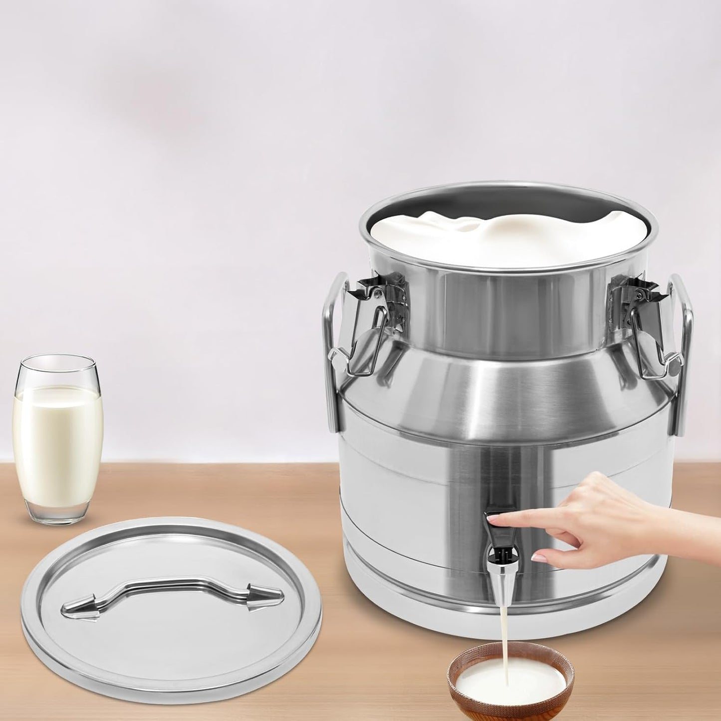 Stainless Steel Milk Bucket with Faucet, with Sealing Lid,Large Liquid Container Storage Keep Food Dry and Fresh for Milk and Wine (20L/5.3Gal,w/Faucet)