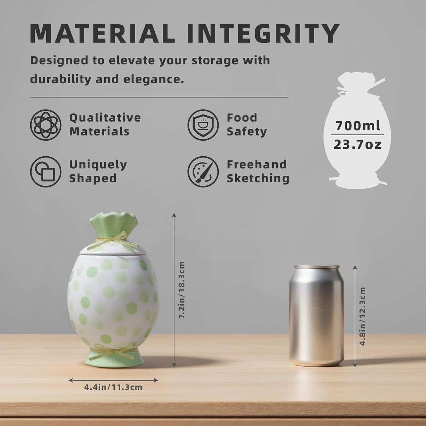 Cute Storage Jars with Airtight Lid, Funny Candy Shape Ceramic Food Container, Cookie Canister for Coffee Bean, Sugar, Tea, Spices, Cereal, Nuts, Dog Treat-700 ml / 23.7 ozz(Green Dots)