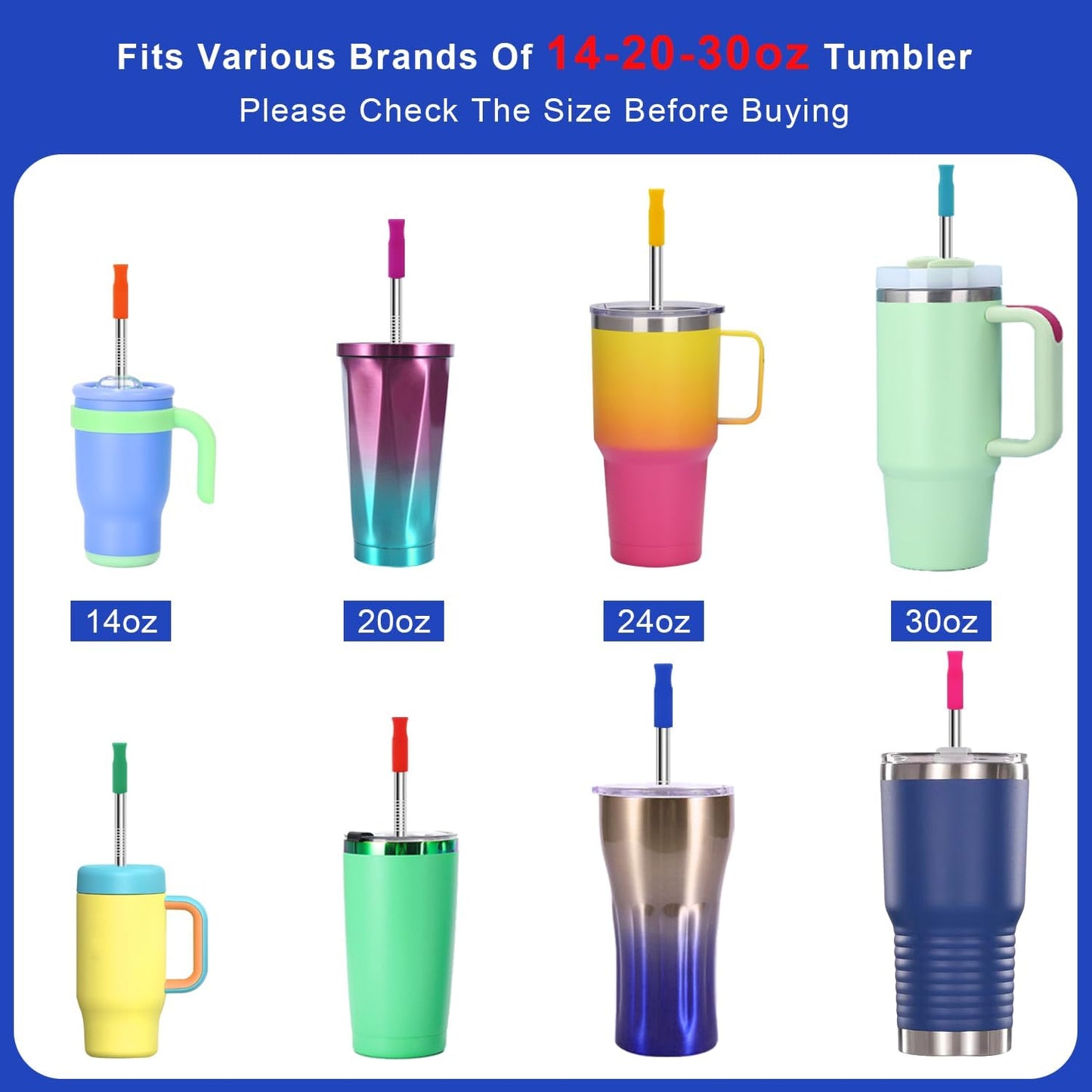 Newly Upgraded 8.5In Reusable Stainless Steel Straws Set 12 PCS with 12 Silicone Tips, 2 Straw Brush, 1 Storage Case, BPA Free, Eco-Friendly Metal Straws for 14, 20, 30 oz Tumbler，for Hot/Cold Drinks