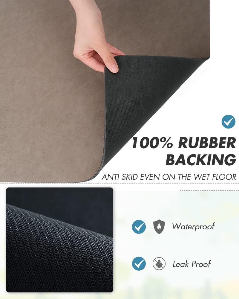 AMOAMI Coffee Mat Hide Stain Rubber Backed Absorbent Dish Drying Mat for Kitchen Counter - Brown, Fits Under Coffee Maker & Machine