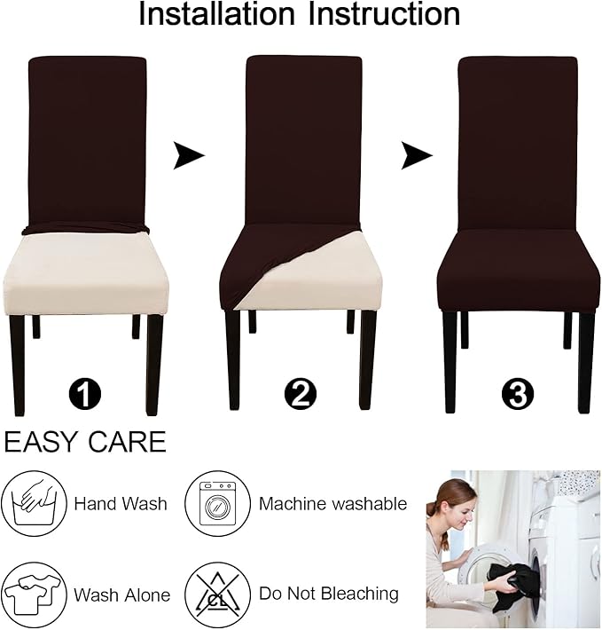 JQinHome Dining Room Chair Covers Set of 8, High Stretch Chair Slipcover Removable Washable Chair Seat Protector Cover for Home Party Hotel Wedding Ceremony (Coffee)