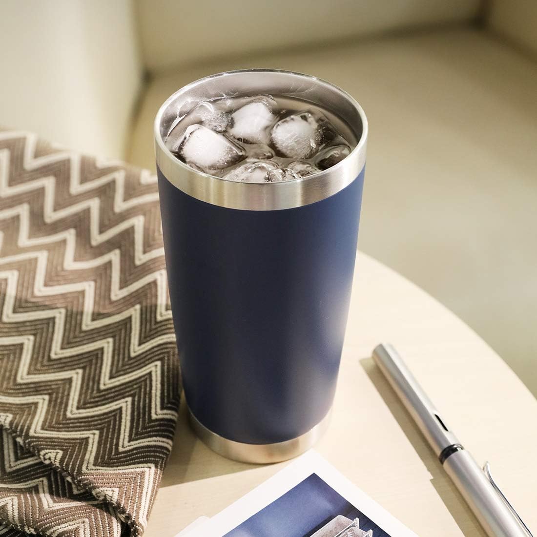 DOMICARE 20oz Stainless Steel Tumbler Bulk with Lid, Double Wall Vacuum Insulated Travel Mug, Powder Coated Coffee Cup (Powder Navy, 8)