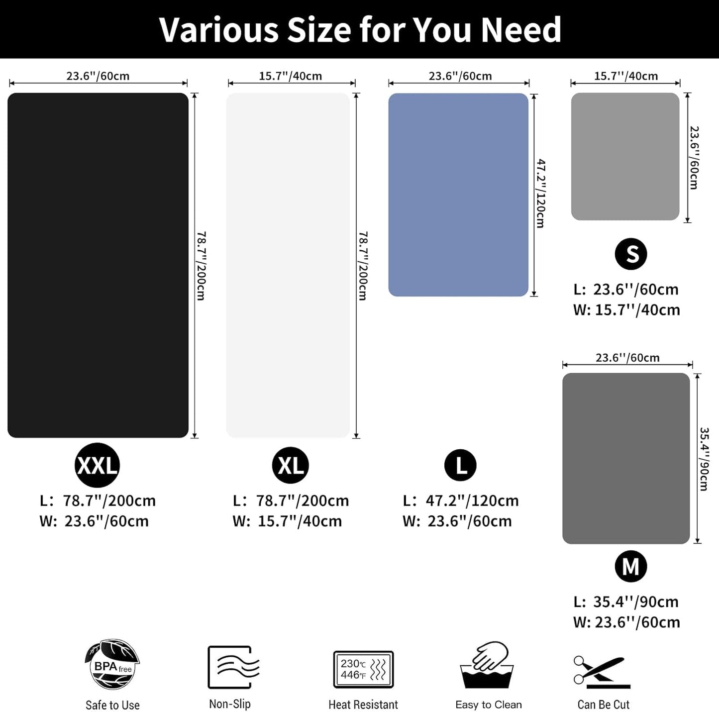 2MM Thick Silicone Countertop Mat, 35.4"x 23.6" Silicone Mats for Kitchen Counter, Nonslip Heat Resistant Mat, Large Kitchen Counter Mats, Waterproof Countertop Protector(Black)