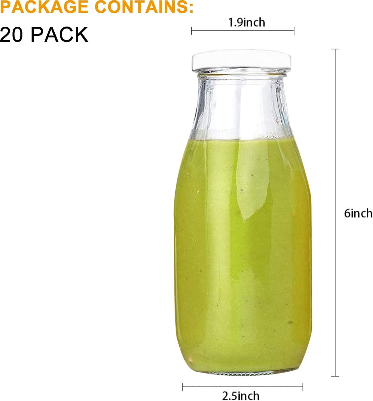 QAPPDA 12 oz Glass Bottles, Glass Milk Bottles with Lids, Vintage Breakfast Shake Container, Vintage Drinking Bottle with Chalkboard Labels and Pen for Party,Kids,Set of 20