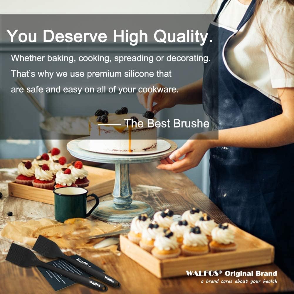 Walfos Silicone Basting Pastry Brush, Heat Resistant Pastry Brush Set, Strong Steel Core and One-Pieces Design, Perfect for BBQ Grill Baking Kitchen Cooking, BPA Free and Dishwasher Safe (2 Pcs)