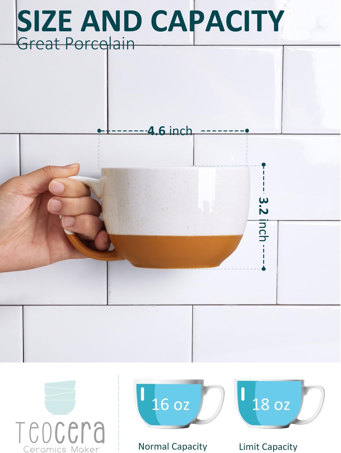 Teocera Beige Coffee Mugs Set of 4, 16 oz Ceramic Coffee Mug, Large Mug Set with Handle for Cold or Hot Drinks like Cocoa, Latte, Milk, Cereal, Durable Porcelain with Nordic Style