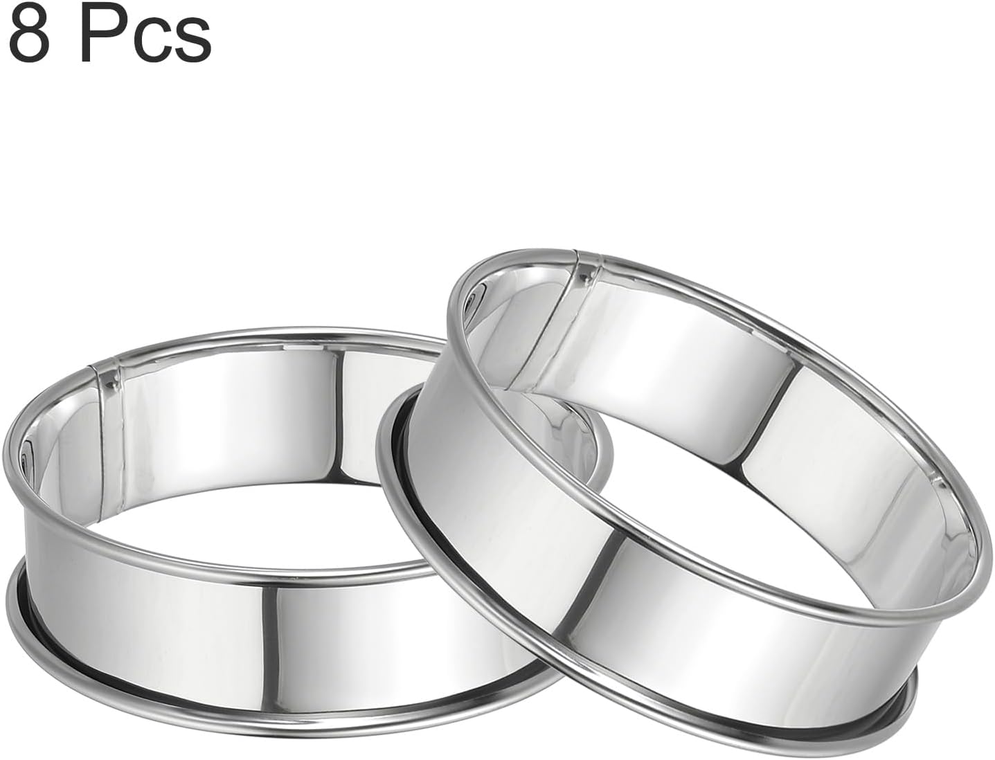 HARFINGTON 8pcs Crumpet Rings 3.15" Nonstick Round Cake Ring Stainless Steel Double Rolled English Pastry Rings for Kitchen Baking Crumpet Dessert, Silver