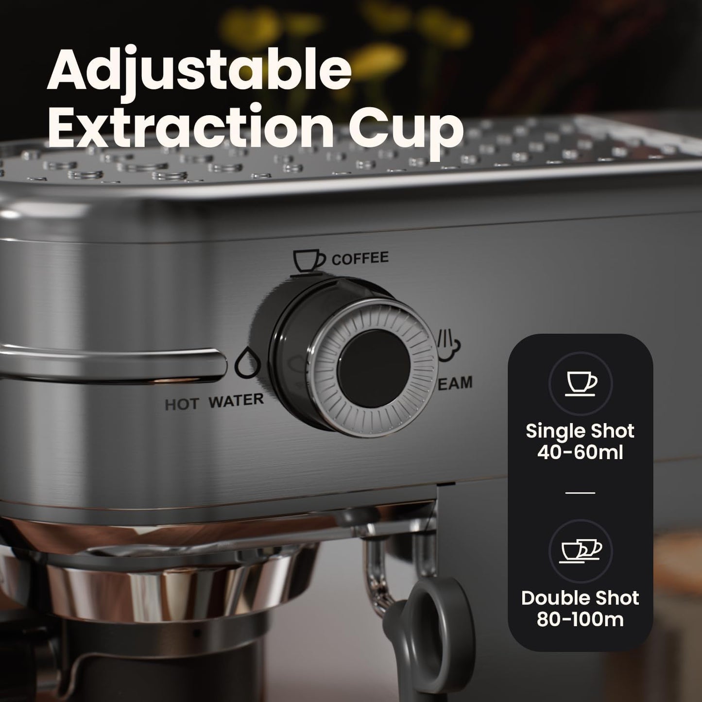 Espresso Machine - 20Bar Coffee Maker with Foaming Steam Wand: 1450W Compatible for Original Capsule & Ground, Single-Serve Espresso Maker with 35Oz Removable Water Tank for Latte, Kitchen