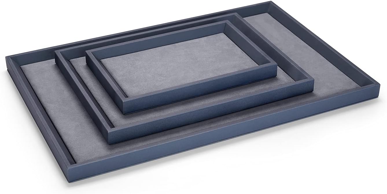 Oirlv Premium Leather Flat Jewelry Tray Jewelry Display Organizer Plate,Catchall Tray, Nightstand or Dresser Organizer(Large)