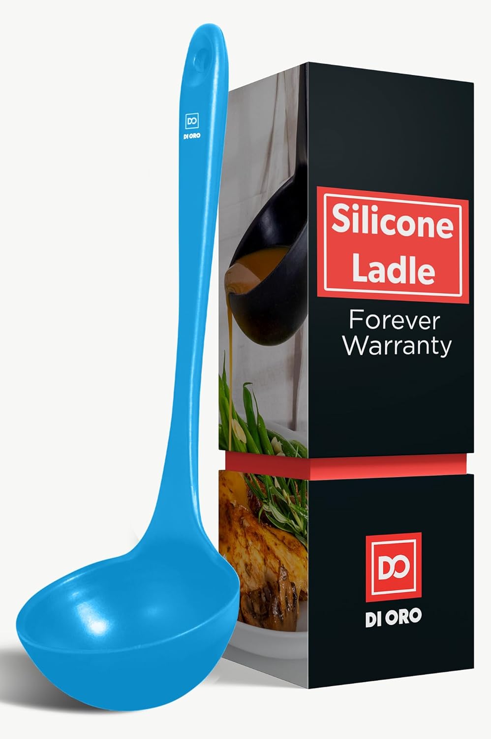 DI ORO Silicone Ladle – Soup Ladle for Cooking & Serving Heat-Resistant - Large Kitchen Soup Ladle Nonstick Cookware Safe - Soup Serving Spoon with Wide Bowl - Silicone Utensil Dishwasher Safe (Blue)