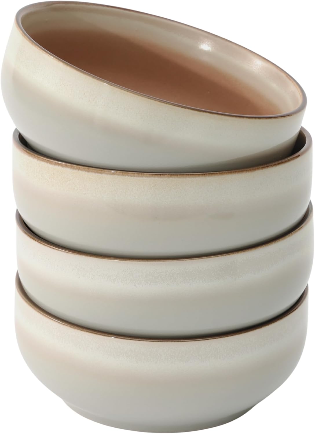 Ceramic Cereal Bowls Set of 4-21 oz Stoneware Bowls for Soup, Salad, Dessert or Ice Cream - Stackable, Dishwasher & Microwave Safe, Small Rustic Bowls for Kitchen -Terracotta/Reactive Glaze