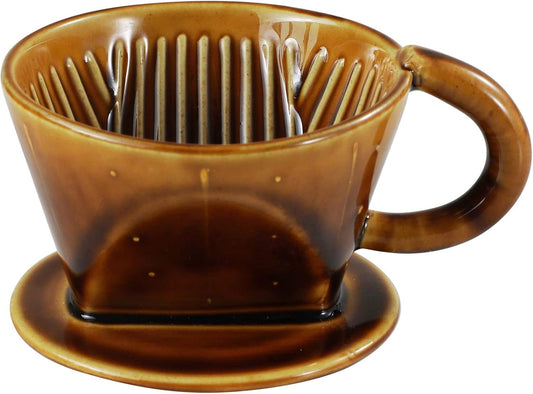 Asayu Japan Ceramic Coffee Pour Over Maker Set in Caramel, Slow Brewing Paper Filter Holder and Dripper with 3 Holes for Coffee and Tea - Coffee Dripper Cone