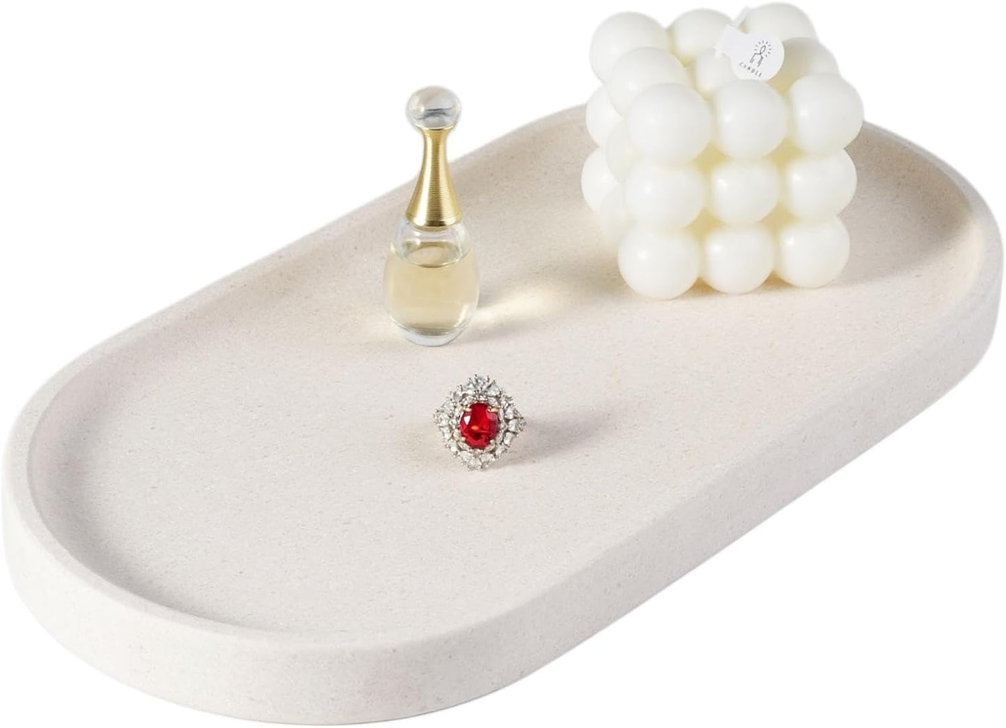 Koville Creamy White Marble Tray for Bathroom, 12"x6" Natural Luxury Marble Vanity Tray for Home Decor Countertop, Stone Oval Trays for Perfume & Jewelry Organizer, Stone Storage Trays