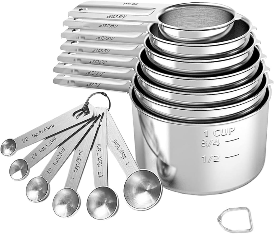 7x Stainless Steel Measuring Cups with 6x Measure Spoons Set,4x Plastic Measurings Cups for Liquids,Kitchen Gadgets for Cooking & Baking Utensils(17Pcs)