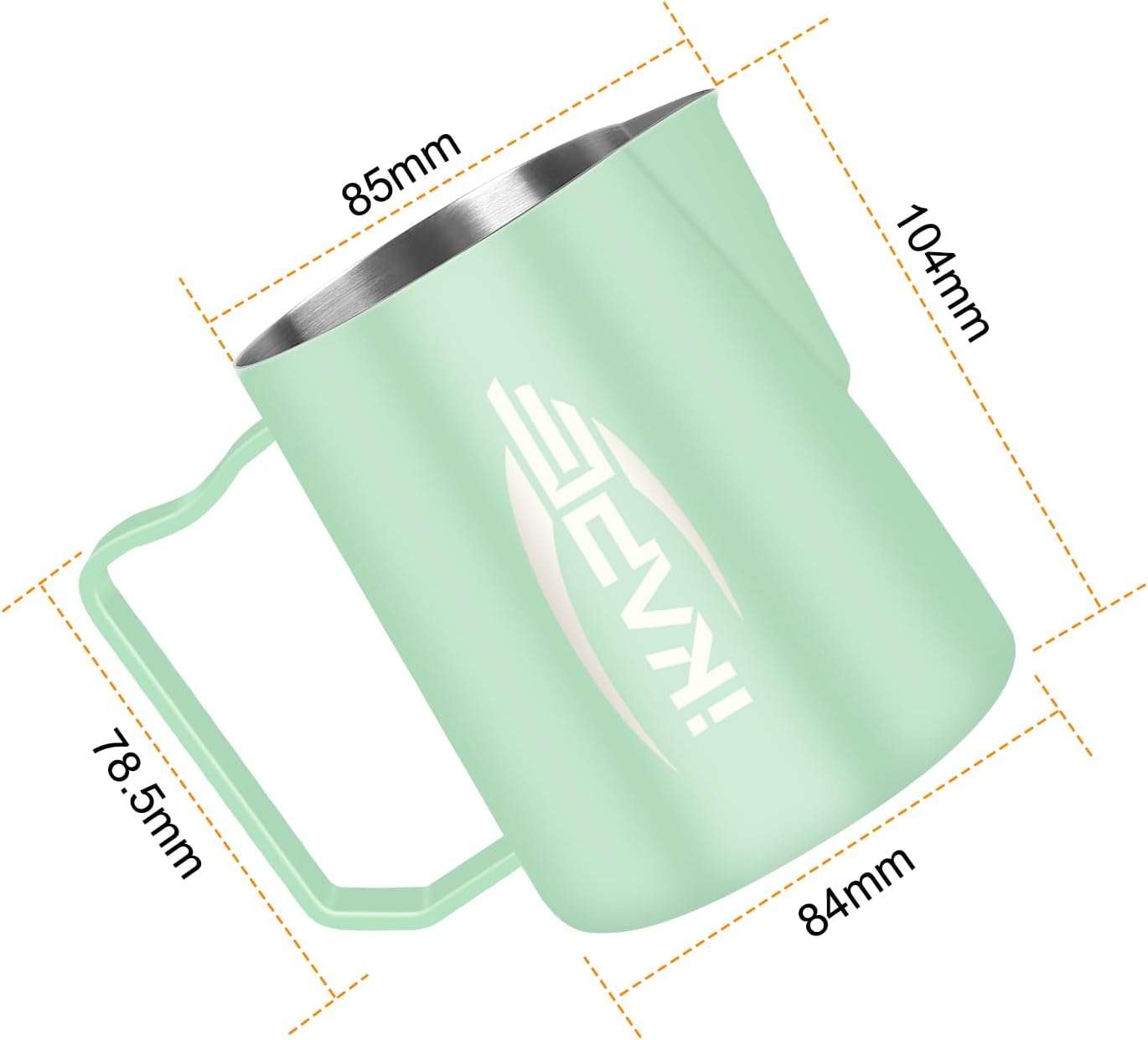 IKAPE Espresso Milk Pitcher, Espresso Steaming Pitcher with Sharp Spout for Espresso Barista Tool, 15.4 oz/450ml Milk Frothing Jug (Light Green)