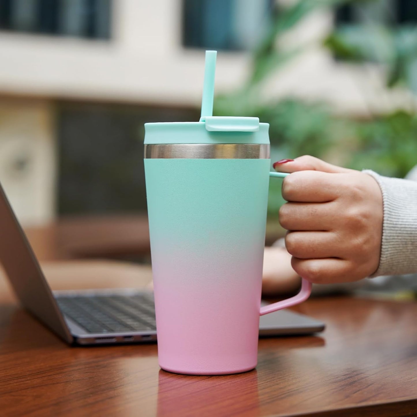 BJPKPK Insulated Tumbler with Handle, 30oz Insulated Tumblers with Lid and Straw, Stainless Steel Metal Water Bottles, Coffee Travel Mugs, Cups, Marshmallow