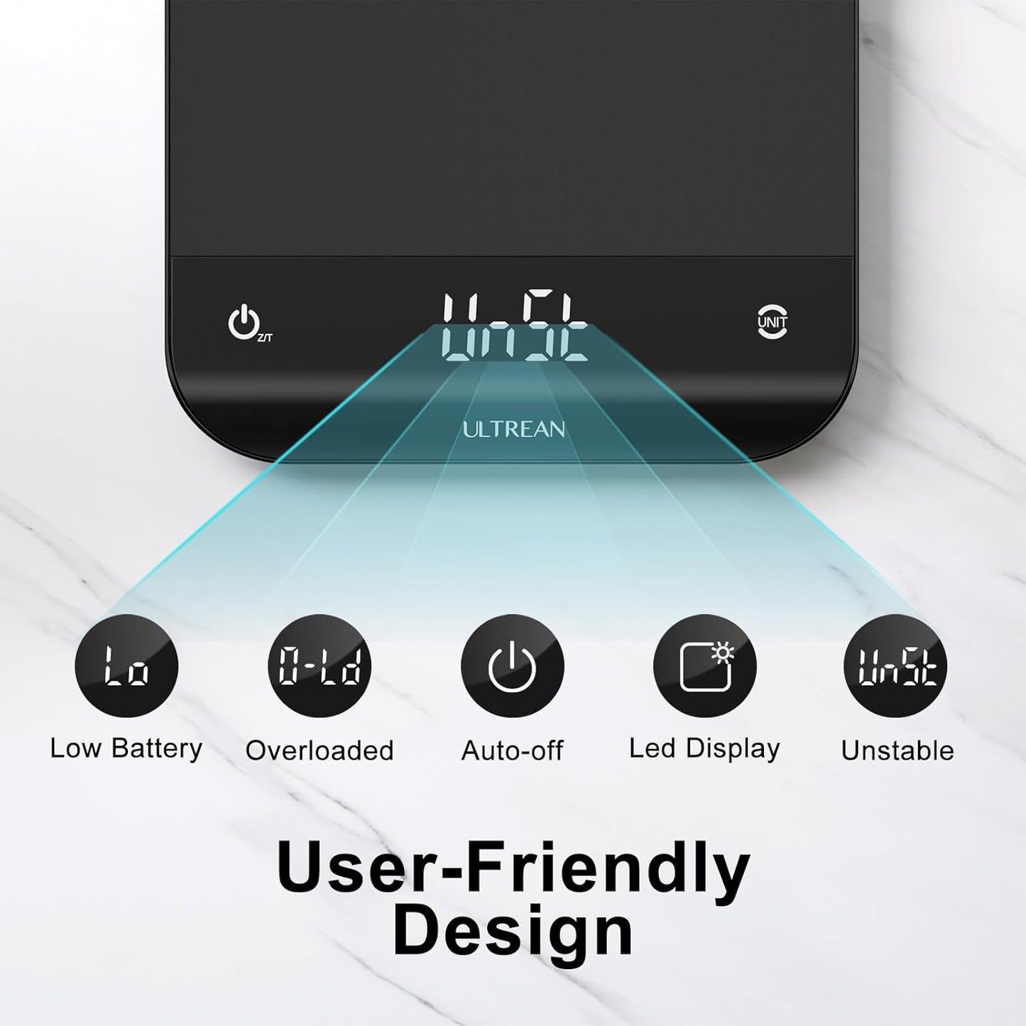 Ultrean Food Scale, Digital Kitchen Scale with LED Display, Weight Grams and Ounces for Baking Cooking, 6 Units with Tare Function, 11lb (Batteries Included)