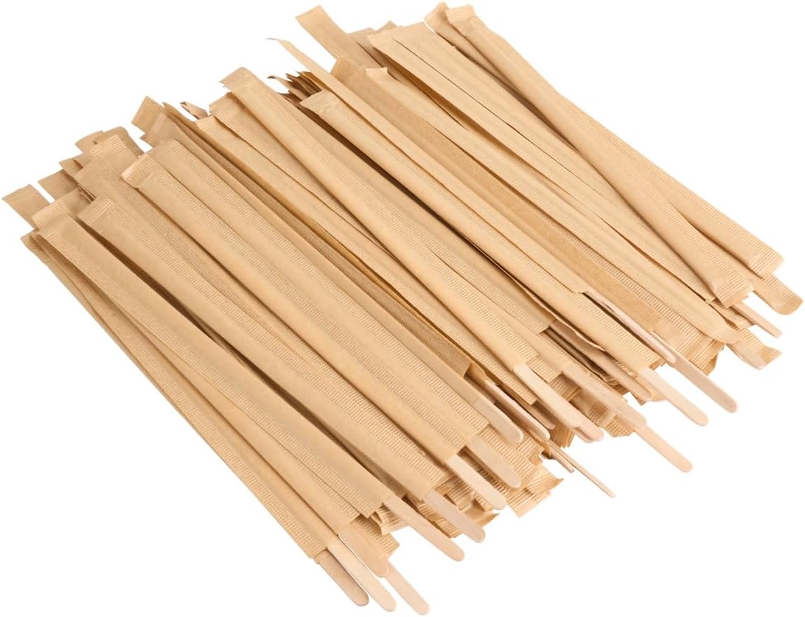 Gmark Disposable Wooden Stirrer Individually Wrapped in Biodegradable Kraft Paper, Wood Coffee Stir Sticks 7.5 Inch for Tea Beverage, Craft Stick, 500 Pcs/Bag GM1010 (500)