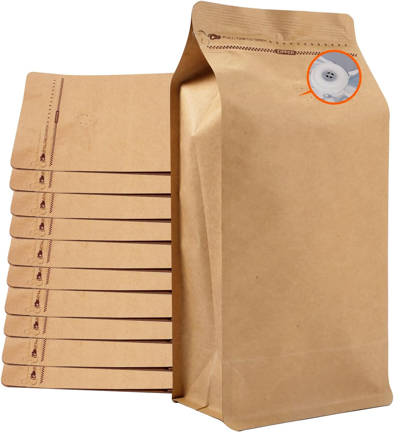 Coffee Bags with Valve (50 PCS,8oz/0.5lb) Kraft Paper High Barrier Aluminum Foil Flat Bottom Standing Coffee Beans Storage Packaging Bags,Reusable Heat Seal Side Zipper Pouches for Small Business&Home