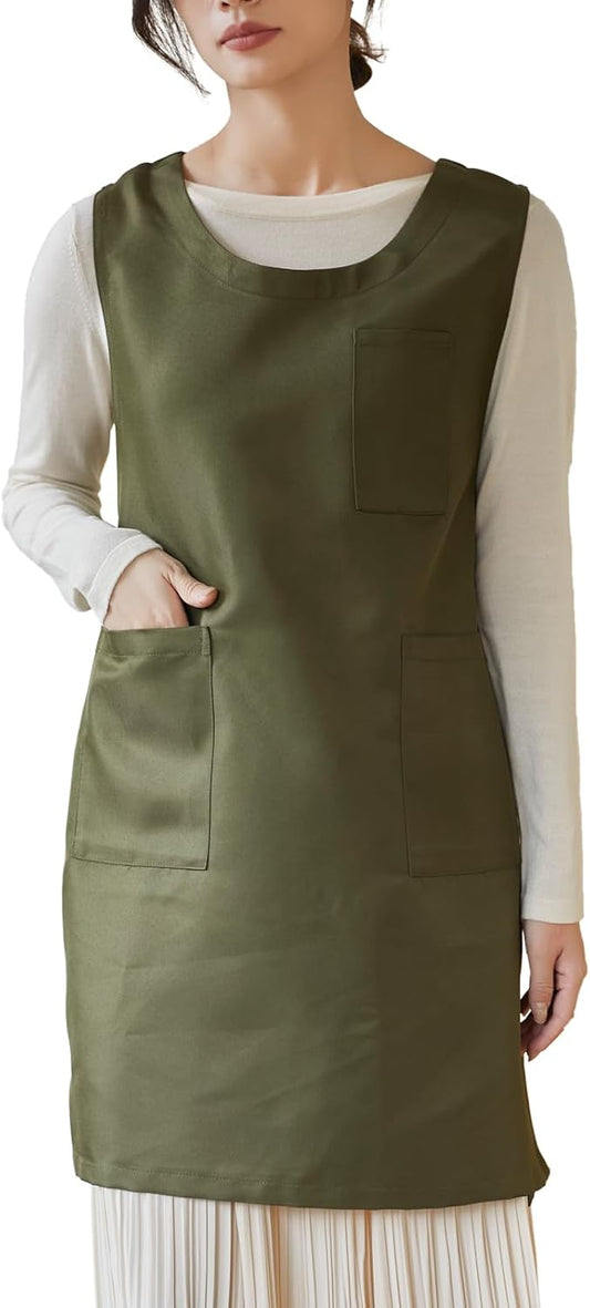 Women Cobbler Apron Japanese Style Aprons with 3 Pockets for Work Chef Kitchen