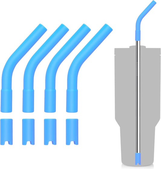 4 Set Silicone Straw Tips, Food Grade Rubber Metal Straws Tips Covers with Silicone Bottom Only Fit for 8MM Stainless Steel Straw