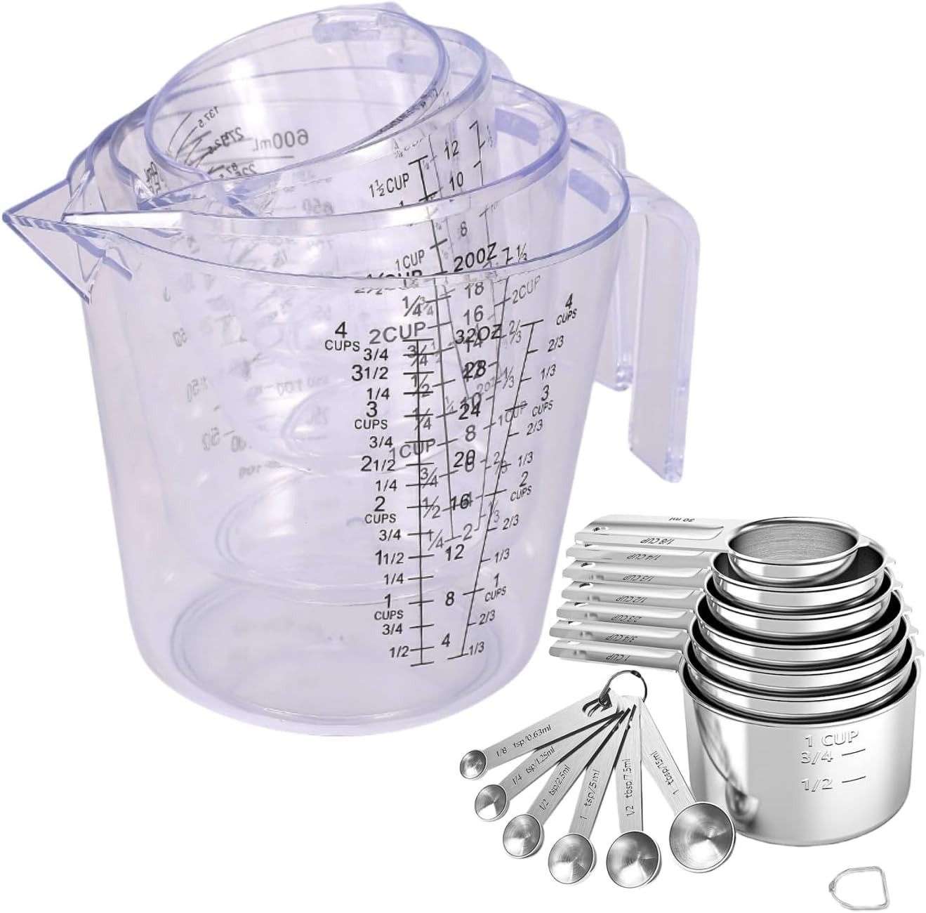 7x Stainless Steel Measuring Cups with 6x Measure Spoons Set,4x Plastic Measurings Cups for Liquids,Kitchen Gadgets for Cooking & Baking Utensils(17Pcs)
